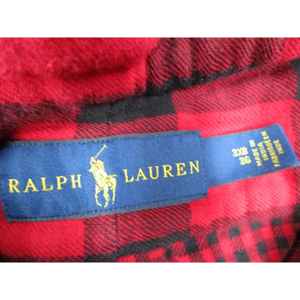 Ralph Lauren Mens 3XB Red Black Buffalo Plaid Button Down Flannel Shirt Big Tall - Picture 3 of 11